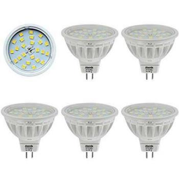 Bombillas MR16 LED Gu5.3 Reflector,Equivalente 50W Blanco Cálido 2700K 600LM RA85,No Regulable AC/DC 12V,5 Piezas.