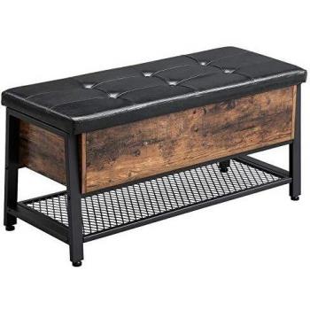 Banqueta de almacenamiento acolchada con estante y estructura de hierro resistente para cama y zapatos, ideal para dormitorio y sala de estar