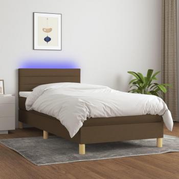 Cama box spring con colchón suave LED marrón oscuro 90x190 cm tela