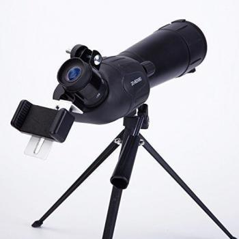 luckup 20 - 60 x 60 Zoom catalejo con trípode y adaptador universal de smartphone, bolsa de transporte para caza Camping observación de aves, 45 grados ocular en ángulo, negro