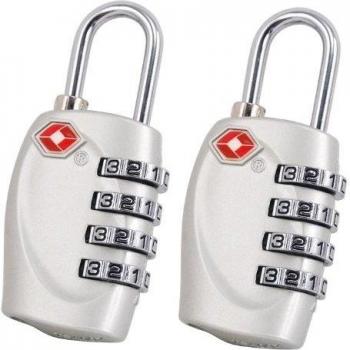 TRIXES 2 x candados con combinación de 4 números para Equipaje en Color Plata