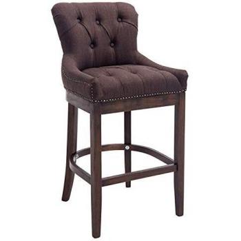 Taburete de Bar Lakewood Tapizado en Tela Antik Marrón con Respaldo y Reposapiés, Base de Madera Oscura