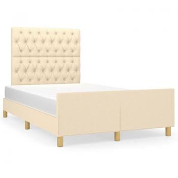 Estructura de Cama con Cabecero de Tela Crema 120x190 cm