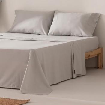 Juego de Sábanas Lisa 100% Algodón Gris Claro Cama 105 cm, 3 Piezas, Transpirables y Suaves