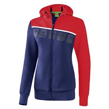 Erima Women's Hooded Training Jacket - 5-C Style, Blue/Red