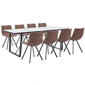 vidaXL Juego de Comedor 9 Piezas Cuero Sintético Mobiliario Interior Casa Hogar Robusto Duradero Resistente Funcional Práctico Útil Marrón Intermedio
