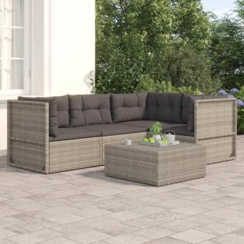 4-Piece Grey Poly Rattan Garden Lounge Set with Cushions