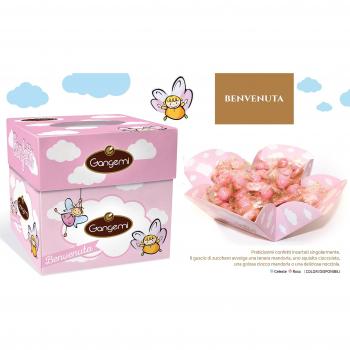Gangemi Confetti - Caja de regalo Benvenuto Peladillas Grageas con la Almendra - Clásica italiana - Rosado envueltas individualmente - Ideal para el bautismo o el nacimiento - 500g