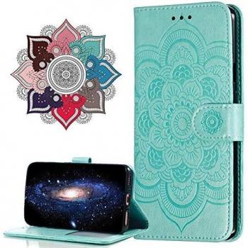 MRSTER Funda para Samsung Galaxy A6, Estampado Mandala Libro de Cuero Billetera Carcasa, PU Leather Flip Folio Case Compatible con Samsung Galaxy A6 2018. LD Mandala Green