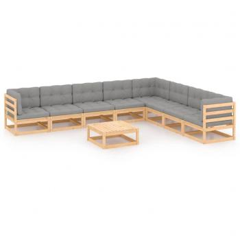 9-Piece Solid Pine Garden Lounge Set with Cushions