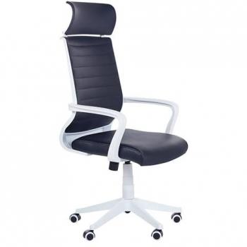 Silla de Oficina Giratoria Ergonomica de Piel Sintética Negra y Blanca con Alzada a Gas y Ruedas Ajustable