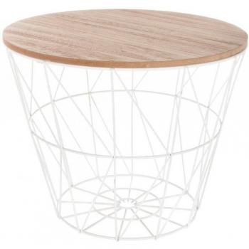 Mesa de centro Kumi Atmosphera blanco/madera 30,5x38x38 cm