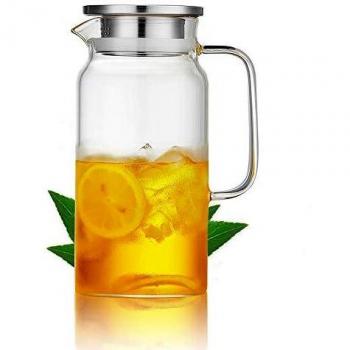HwaGui Jarra de Agua Cristal Borosilicato Jarras de Vidrio con Tapa Acero Inoxidable 1 litros