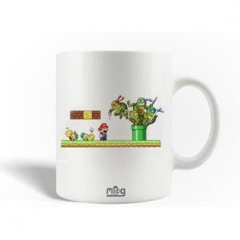 Taza MANIACASE Super Mario y Tortugas Ninja Cerámica Blanca Apta para Lavavajillas
