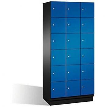 Armario de Compartimentos Bajo Llave Cambio C+P, 6 Taquillas, 3 Divisiones, Acero Galvanizado, Color Gris Oscuro y Azul Enziano, Ancho 900 mm