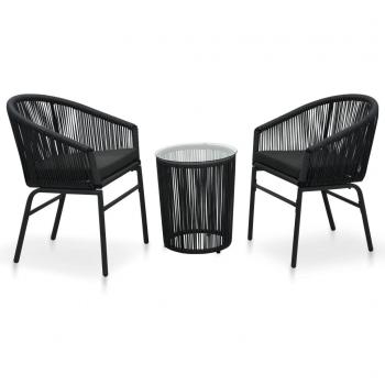 3-Piece Black PE Rattan Bistro Set with Cushions