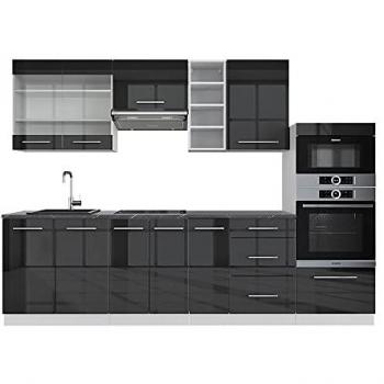 Mueble de cocina Fame-Line 280 cm Antracita Brillo Intenso/Blanco sin Encimera