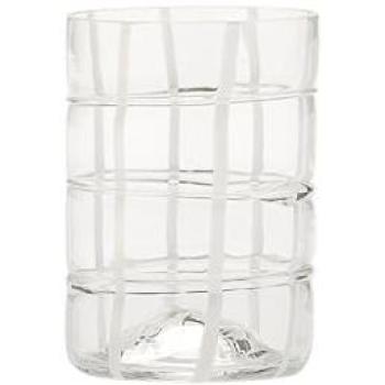 Juego de 6 Vasos Artesanales de Vidrio Soplado Transparentes de 35 cl con Decoración Blanca, Aptos para Lavavajillas