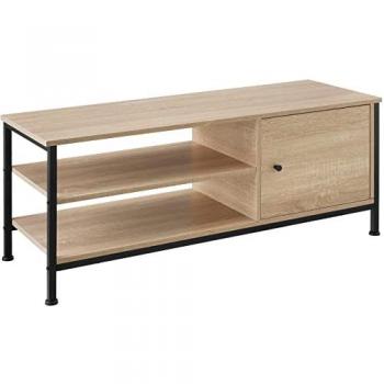 Mueble bajo para televisor Durban 110 x 40 x 45,5 cm - Minimalista de estilo industrial, con dos baldas y un compartimento con puerta, tableros estables de aglomerado efecto madera con recubr