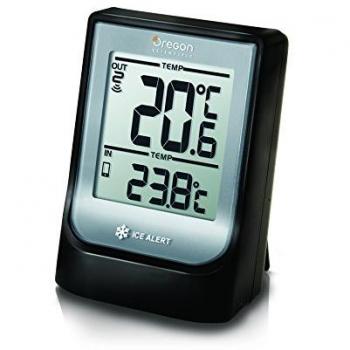 Oregon Scientific EMR211X - Termómetro con función bluetooth, temperatura interior y exterior, 5 canales, alerta hielo, negro, gris, blanco