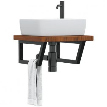 vidaXL Basin Shelf Wall Mounted Steel and Solid Wood Oak