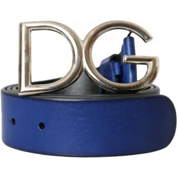 Dolce & Gabbana Blue Leather Men's Belt with Metal Buckle - 85 CM
