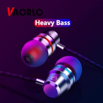 Auriculares VAORLO 3.5 MM con graves profundos, auriculares con cable HiFi estéreo, in-ear con micrófono para smartphones y ordenadores, color rojo