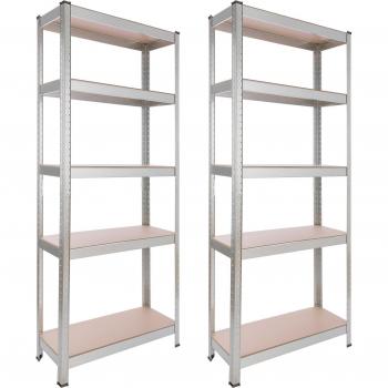Estanterías Metálicas para Cargas Pesadas Arebos - 2x Estantes Galvanizados 350 kg - Dimensiones 180x75x30 cm - 5 Estantes de MDF