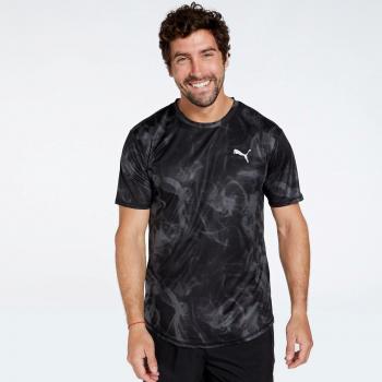 Camiseta de hombre Puma Run Favorite Aop, manga corta, color negro y gris, talla S