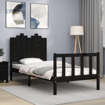 Estructura de cama con cabecero de madera maciza negra 90x190 cm vidaXL