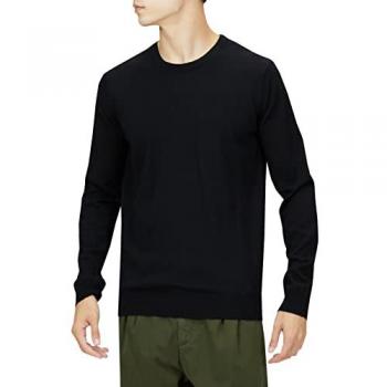 HUGO Men's Slim Fit Black Wool Sweater San Cedric-M1 with Logo Stitching Size L