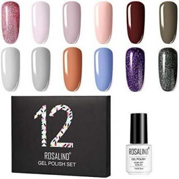 ROSALIND Esmaltes Semipermanentes para Uñas Brillante en Gel UV LED, 12pcs Kit de Esmaltes de Uñas en Gel Soak Off Pintauñas Permanente