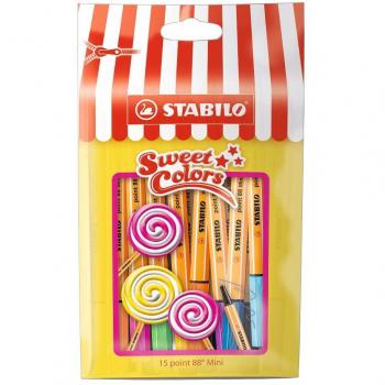 STABILO point 88 mini - Rotulador punta fina mini - Estuche edición limitada Sweet Colors con 15 colores
