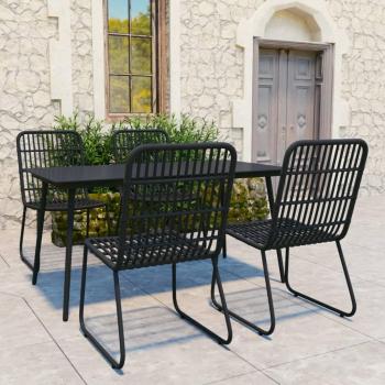 vidaXL 5 Piece Outdoor Dining Set Poly Rattan and Glass - Characteristics: Includes a table and four chairs, made of durable poly rattan material, features a glass tabletop for easy cleaning, weather-resistant design suitable for outdoor use, comfortable 