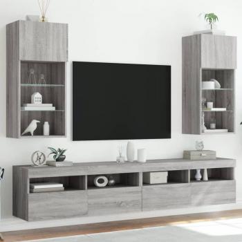 Mueble para TV con luces LED 2 unidades Gris Sonoma 40,5x30x90 cm