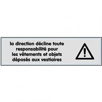 Novap - placa - la dirección Decline se Responsabilite para los Vetements y objetos deposes en los vestuarios - 170 x 45 mm rígida - plata - gris metalizado