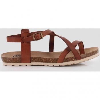 Sandalias planas de mujer de piel con tiras en el empeine marrones Blogger PASION 81520