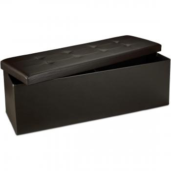 Relaxdays Banco plegable, Baúl de almacenaje, Cuero sintético, 38 x 114 x 38 cm, Marrón