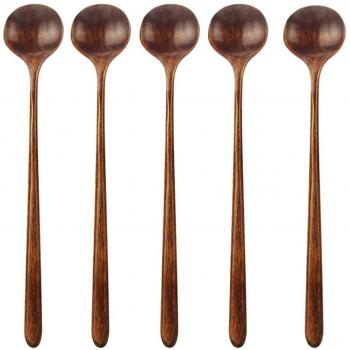 AOOSY Cuchara de sopa larga 10,9 pulgadas largo Hnadle Cuchara de arroz de madera natural coreana japonesa cabeza redonda cocina de cocina Agitador de mezcla Utensilios de cocina Utensilios