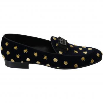 Dolce & Gabbana Blue Velvet Crown Slippers Loafers Shoes - EU40/US7
