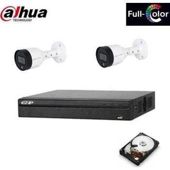 Kit de videovigilancia IP 2 cámaras Dahua 2 MP Full Color HD con disco duro de 1 TB