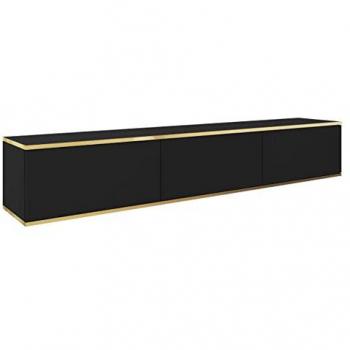 Mueble TV Lima 124, Negro y Dorado, 3 Puertas, 175x30x32cm