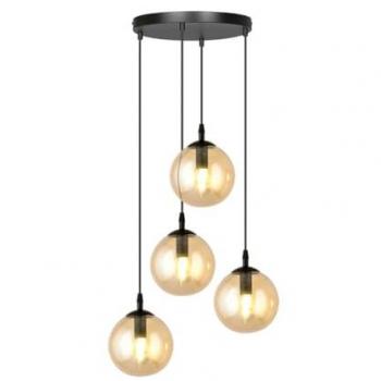 Lámpara de Suspensión Cosmo EPIKASA, Acero con Recubrimiento de Polvo y Vidrio, Color Negro y Ámbar, Dimensiones 40x100x40 cm