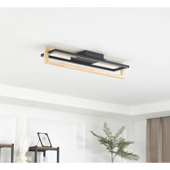 Plafón LED Holamu 80 cm, Madera y Aluminio Negro