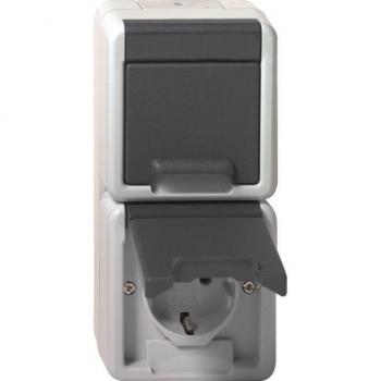 Enchufe Doble Schuko 16 A 250 V Vertical con Tapa Abatible IP44 Color Gris - Gira 478030