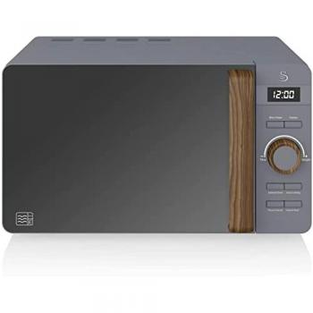 Microondas Digital Nordic Swan 20L, 800W, 6 Niveles, Temporizador, Tirador Efecto Madera, Gris Mate