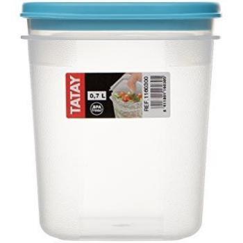 Tatay Fiambrera de Alimentos, Hermética, 0.7L de Capacidad, Tapa Flexible a Presión, Libre de BPA, Apto Microondas y Lavavajillas, Color Azul. Medidas: 10 x 10 x 11.7 cm