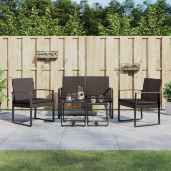 5-Piece Brown PP Rattan Garden Dining Set with Cushions