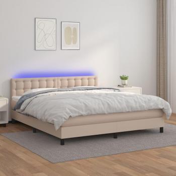 Marco de cama suave con colchón y LED en color cappuccino, 160x200 cm, de cuero sintético
