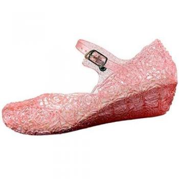 GenialES Disfraz Sandalias de Vestido con Tacón Plástico para Cumpleaños Carnaval Fiesta Cosplay Halloween Niña Rosa CN27/EU25/160